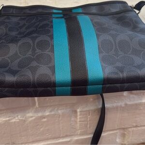 Coach Black and Teal Signature Stripe Bag